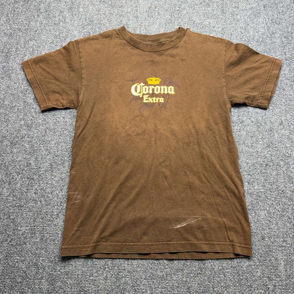 Vintage 2006 Corona Extra Beer Graphic T-Shirt Brown Mens Small Distressed